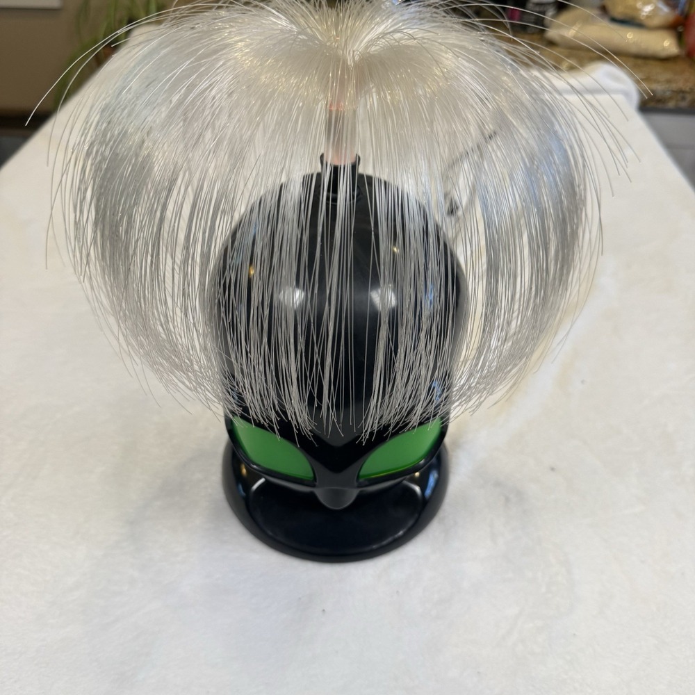 Vintage Alien Head Fiber Optic Lamp Green Eyes Black Lighted Table Decor Tested